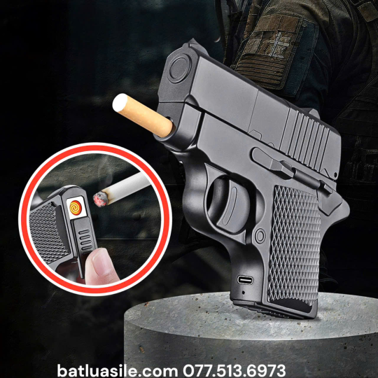 BẬT LỬA HÌNH SÚNG ĐIỆN HỘP THUỐC 2IN1 ĐỰNG ĐƯỢC 4 ĐIẾU THUỐC - XÀI ĐIỆN