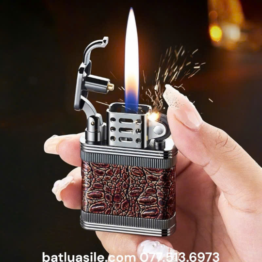 BẬT LỬA GAS ĐÁ DOLPHIN CỐI BỌC DA VÂN CÁ SẤU KIM LOẠI - XÀI GAS