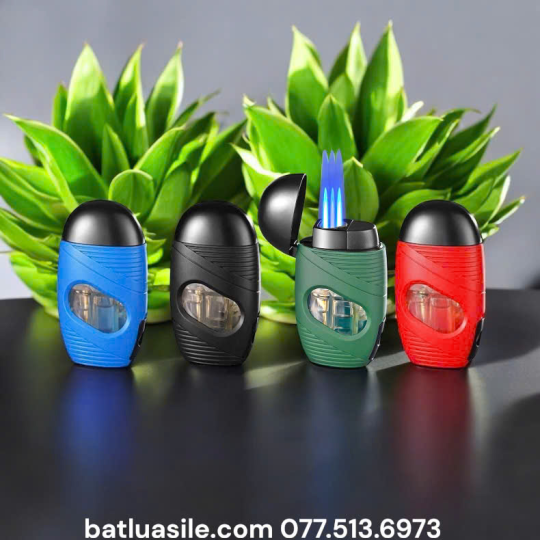 BẬT LỬA KHÒ 3 TIA CIGAR GAS LỘ THIÊN HÌNH BẦU DỤC CÓ KHOEN ĐỤC LỖ XÌ GÀ FULL BOX - XÀI GAS