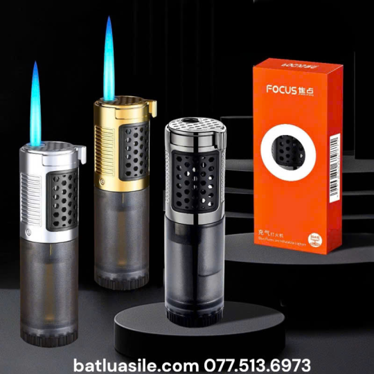 BẬT LỬA KHÒ FOCUS GAS LỘ THIÊN HÌNH TRỤ SIZE 9.6CM FULL BOX - XÀI GAS