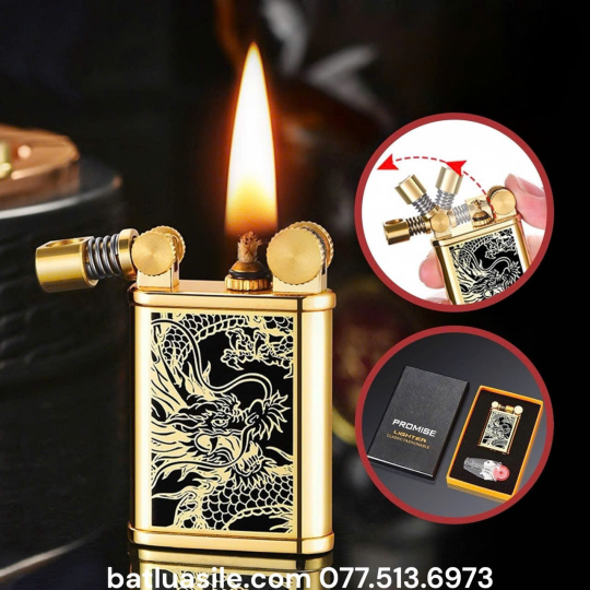 BẬT LỬA  XĂNG ĐÁ PROMISE HỌA TIẾT HÌNH RỒNG FULLBOX - XÀI XĂNG