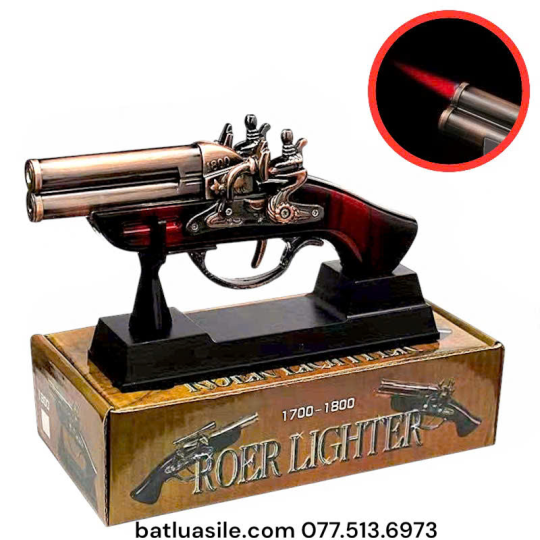 BẬT LỬA KHÒ HÌNH SÚNG CỔ ĐIỂN 1800 SIZE 18CM CÓ GIÁ ĐỠ TRƯNG BÀY FULL BOX - XÀI GAS