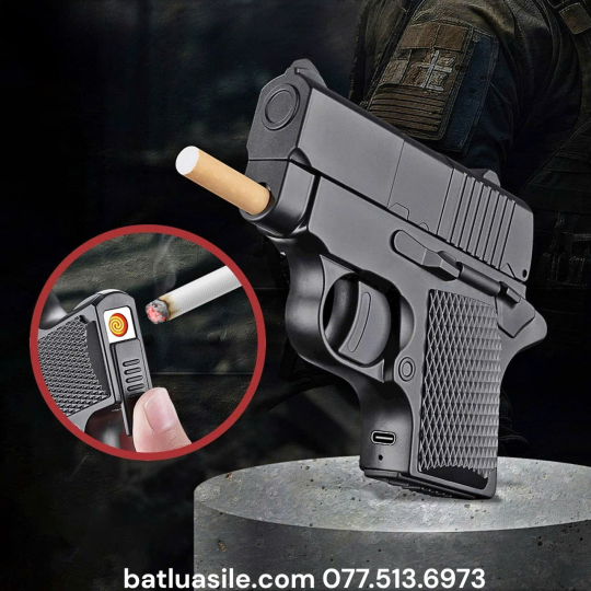 BẬT LỬA ĐIỆN HỘP THUỐC 2IN1 HÌNH SÚNG ĐỰNG ĐƯỢC 4 ĐIẾU THUỐC FULL BOX - SẠC ĐIỆN