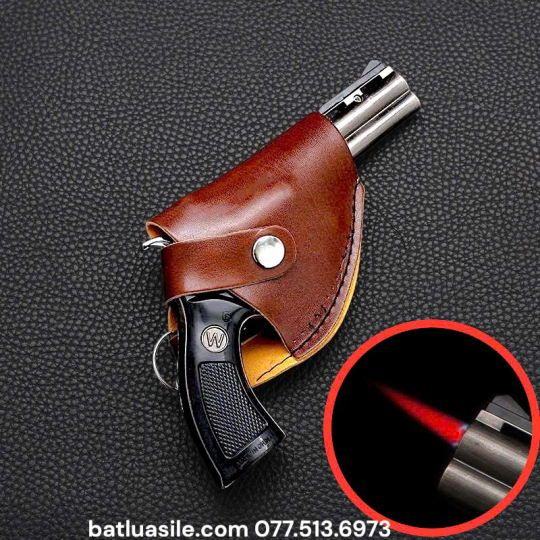 BẬT LỬA KHÒ HÌNH SÚNG RULO SIZE 17CM TRÁI KHẾ XOAY - KÈM BAO DA - XÀI GAS