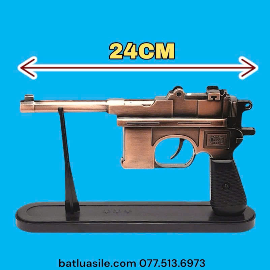BẬT LỬA KHÒ HÌNH SÚNG CỔ ĐIỂN BẾN THƯỢNG HẢI KHỔNG LỒ SIZE: 24CM CÓ GIÁ ĐỠ FULL BOX - KIM LOẠI - XÀI GAS