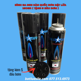 BÌNH GA ĐEN HÀN QUỐC BƠM BẬT LỬA 150GR ( KÈM 5 ĐẦU BƠM )
