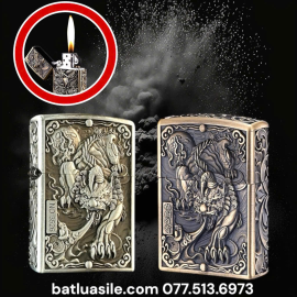 BẬT LỬA ZIPPO KHẮC NỔI 6 MẶT HÌNH TỲ HƯU ( XÀI XĂNG ) - ( FULL BOX )