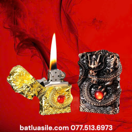 BẬT LỬA ZIPPO HÌNH MÓNG RỒNG NỔI CẨN NGỌC ĐỎ XÀI XĂNG ( #VÀNG - #ĐỎ )