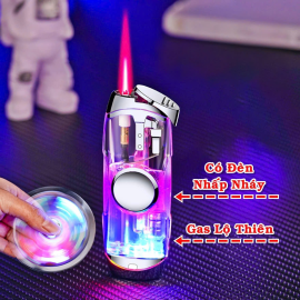 BẬT LỬA KHÒ CON QUAY 2IN1 TRONG SUỐT GA LỘ THIÊN (CÓ ĐÈN NHẤP NHÁY ) - ( XÀI GA )