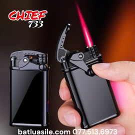 BẬT LỬA KHÒ CHIEF 733 BÚNG TAY ĐÁNH LỬA ĐEN TRƠN ( XÀI GA )