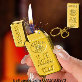 BẬT LỬA MÓC KHÓA GAS ĐÁ HÌNH THỎI VÀNG 999.9 [ KIM LOẠI ] - [ XÀI GA ]