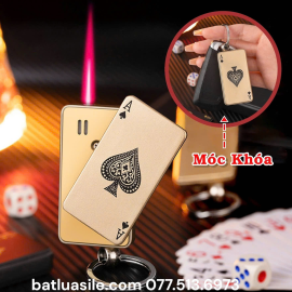 BẬT LỬA KHÒ MÓC KHÓA HÌNH LÁ BÀI - XÀI GA - ( #VÀNG )
