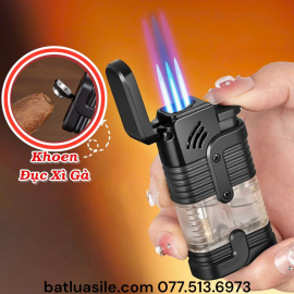 BẬT LỬA KHÒ GAS LỘ THIÊN 3 TIA XÌ GÀ  CÓ KHOEN ĐỤC LỖ THUỐC XÌ GÀ - XÀI GA - CÓ HỘP