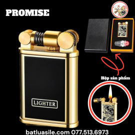 BẬT LỬA XĂNG ĐÁ PROMISE PHỦ SƠN MÀI ĐEN BÓNG - FULLBOX - XÀI XĂNG