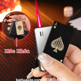 BẬT LỬA KHÒ MÓC KHÓA HÌNH LÁ BÀI - XÀI GA - ( #ĐEN )