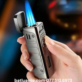 BẬT LỬA KHÒ 3 TIA CIGAR GAS LỘ THIÊN TH-608 KIM LOẠI FULL BOX - XÀI GAS